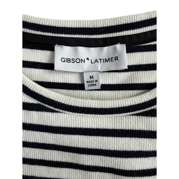 Gibson Latimer Women's Black and White Striped Ruffle Cap Sleeve Top S/M - Picture 5 of 7